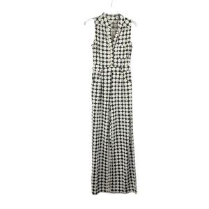 New-shop17 Black/Off White Geometric Print, Wide leg, Sleeveless S Jump Suit SM